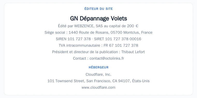 Coordonnées légales de l&rsquo;éditeur et de l&rsquo;hébergeur du site